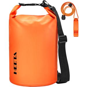 HEETA Waterproof Dry Bag for Women Men(Upgraded Version) 5L/10L/20L/30L/40L Roll Top Lightweight Dry Storage Bag Backpack with Emergency Whistle for Travel, Swimming, Boating, Kayaking, Camping, Beach (Orange)