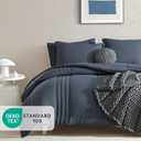 Monbix Queen Comforter Set - 7 Pieces Blue Gray Bed in a Bag Queen Bedding Sets with Comforters, All Seasons Comforter Bed Set with Sheets,Pillowcases & Shams
