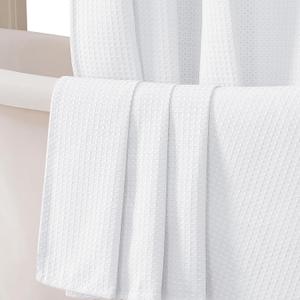 OVZME White Shower Curtain Set, Waffle Textured Heavy Duty Fabric Thick Shower Curtain for Bathroom, 230GSM Luxury Weighted Bath Curtain with 12 Plastic Hooks, 72x72, White