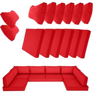 14 Piece Outdoor Patio Cushion Cover Replacement, Waterproof Patio Cushion Covers, Outdoor Furniture Cushion Covers Set for 6 Seat Wicker Rattan Sofa (Red)