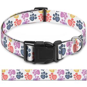 Dog Collar, Cute Pet Collar Adjustable for Large Dogs, Soft Dog Collars with Quick Release Buckle for Walking Running Colorful Dog Paws