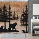 Western Farmhouse Shower Curtain, Cabin Rustic Woodland Bear Forest Shower Curtains Set, Hunting Wild Life Shower Curtains with Hooks, Camping Bathroom Curtain Decoration 72x72inch (Brown Black)
