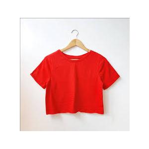 Women's Summer Casual Loose Fit Plain Soild Basic Short Sleeve Crop Tops T-Shirts, XXL, Red