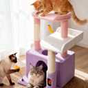 31" Cute Cat Tower for Indoor Kittens with Cat Condo, Plush Platform, Hammock, Sisal Scratching Posts, Dangling Ball, Tall Cat Tree Tower with Self-Grooming Brush (Moonlit Violet)