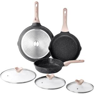Kordisen Nonstick Frying Pan Set with Lids, 3 Piece Skillet Set, Healthy Induction Cookware Cooking Pan, Stay-Cool Handle, Compatible with All Stovetops, PFOA Free (9.5, 11, 12.5 Inch) (Classic Granite)