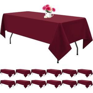 12 Pack Burgundy Tablecloths for Rectangle Tables 60 x 102 Inch Polyester Tablecloth 6 Foot Rectangle Table Cloth Wrinkle Resistant Washable Fabric Table Cover for Party Wedding Banquet Events