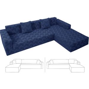 ZNSAYOTX Stretch Sectional Couch Covers New-Rectangle Texture, Thick Slipcovers with Elastic Bottom for L Shape Sectional Sofa, 2 Pcs Pet Friendly Universal Protector for(Sofa or Chaise), Navy Blue