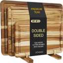 3-PieceTeak Wood Cutting Board Set with Stand for Kitchen, Chopping Boards with Deep Juice Groove, Charcuteire Butcher Block Gift for Chef Housewarming Wedding