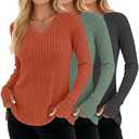 Oakgarden 3 Pack Women's V Neck Sweaters with Thumb Holes Ribbed Long Sleeve Shirts Casual Fall Tops Tunic Clothes ,XL