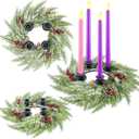 5 Pieces Christmas Wreath Advent Candle Holder Candle Centerpiece Decoration Christmas Advent Wreath with Candles Advent Candle Holder Wreath for Home School Advent Fireplace Church Decor (Classics)