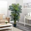 Nearly Natural 6.5ft Artificial Golden Cane Palm Tree, Lifelike Silk Indoor Palm With Three Textured Trunks Flexible Fronds Nursery Planter, Low Maintenance
