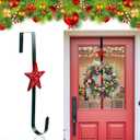 Cast Iron Wreath Hanger for Front Door, Red Star Adjustable Over The Door Hook Wreath Stand, Heavy Duty Door Wreath Hanger and Garland Holder for Fall and Christmas Decorations