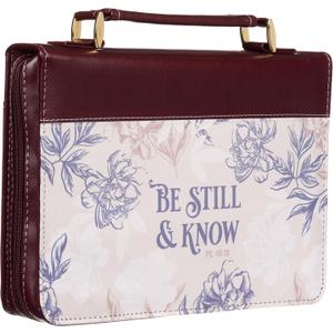 Christian Art Gifts Faux Leather Fashion Bible Cover - Be Still and Know - Psalm 46:10 Inspirational Bible Verse, Neutral Floral, Burgundy, Large Christian Art Gifts Faux Leather Fashion Bible Cover - Be Still and Know - Psalm 46:10 Inspirational Bible Verse, Neutral Floral, Burgundy, Large