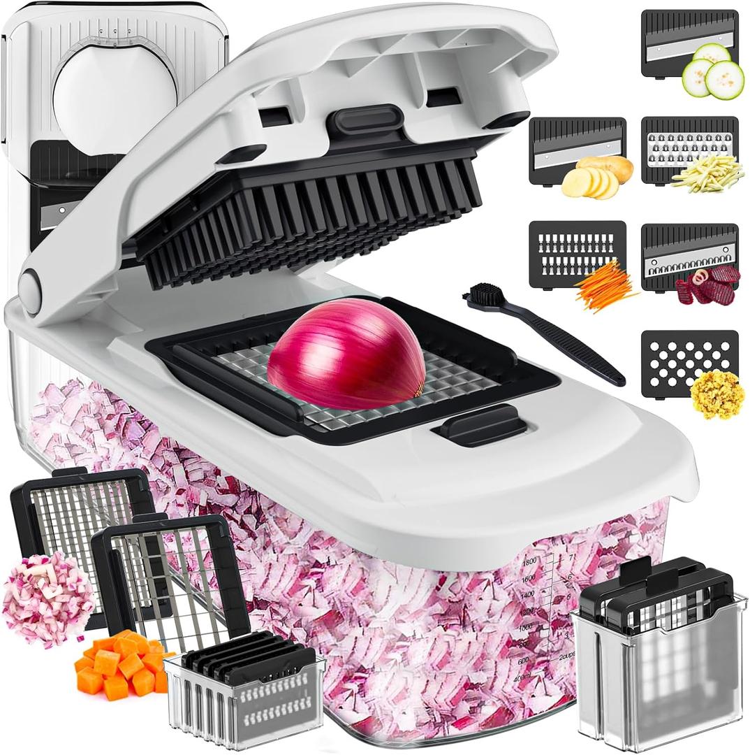 Cambom Vegetable Chopper With Container, Multifunctional Food Chopper Onion & Vegetable Cutter Dicer With 8 Blades, Carrot & Veggie Slicer 8 Blades (White)