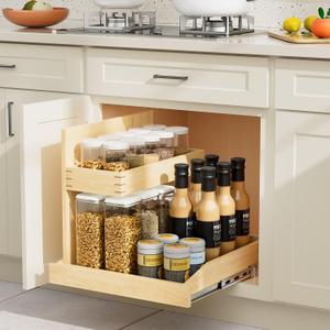 ROOMTEC Under Sink Organizers and Storage 19½” W x 21” D, 2 Tier Pull Out Cabinet Organizer with U Bracket, Adjustable Pull Out Cabinet organizer for Bathroom Kitchen(Left)