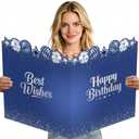Extra Large Birthday Card with Envelope, 22 x 14 Inch Jumbo Birthday Greeting Card for Women Men, Giant Guest Book Happy Birthday Gifts Oversize Party Signs Decorations Supplies (Blue)