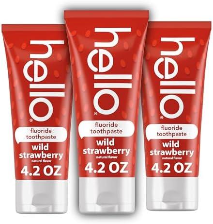 hello Wild Strawberry Kids Toothpaste with Fluoride, Strawberry Toothpaste for Kids, Safe for Ages 2 and Up, Helps Prevent Cavities, Strengthen Enamel, and Polishes Teeth, ADA Approved, 2 Pack, 4.2 Oz