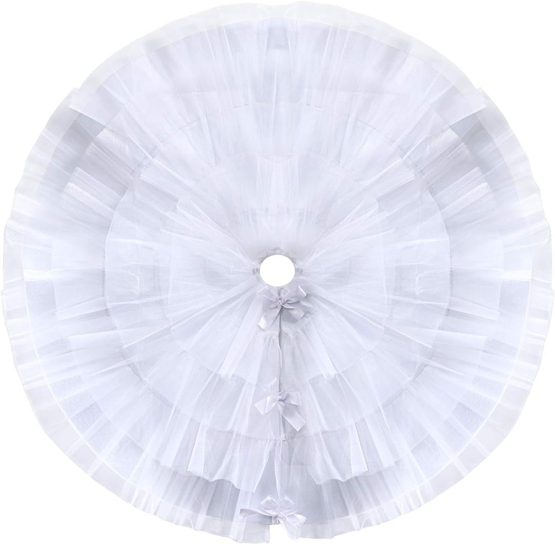 Tatuo Christmas Tree Skirt Wedding Ruffle 4 Layer Tulle Round Fluffy Sparkly Skirt Tree Mat Ornament for Christmas Holiday Decoration(47 Inches,White)