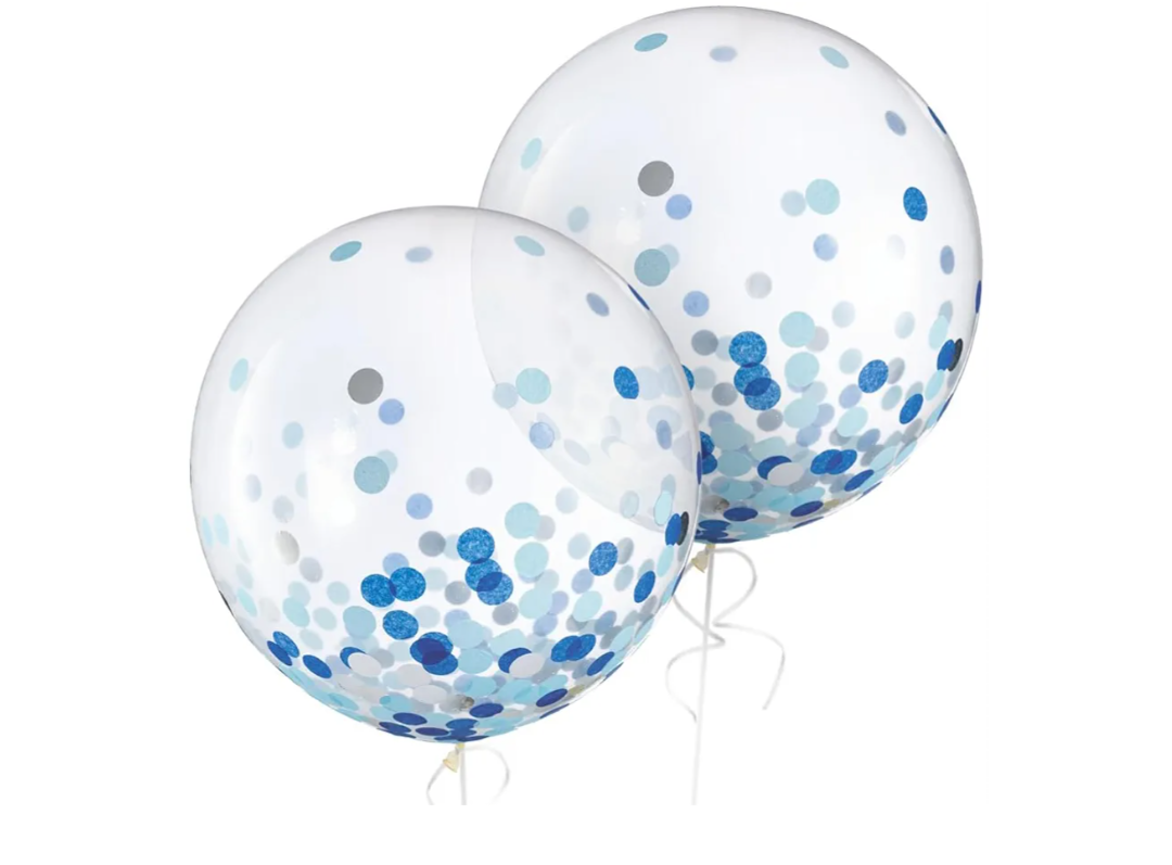Jumbo Blue & Silver Confetti Latex Balloons - 24" (4 Ct) - Premium Quality, Eye-Catching Party Decor for Birthdays, Weddings & Celebrations