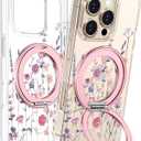 Loheckle for iPhone 16 Pro Max Case - Compatible with MagSafe Stand Women Girls Cute Clear Girly Kawaii Unique Design Soft TPU Built-in Magnetic Stand Phone Cover for Apple 16 Promax, Purple Flower