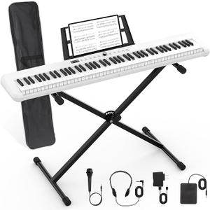 88 Key Digital Piano, Semi Weighted Electronic Keyboard Piano with Music Stand, Power Supply, Sustain Pedal, Bluetooth, Carrying Case, Headphones, USB-MIDI Compatibility, for Beginner Professional