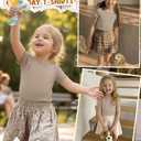Langyiwee Girls Short Sleeve Shirts, Khaki, 9-10 Years