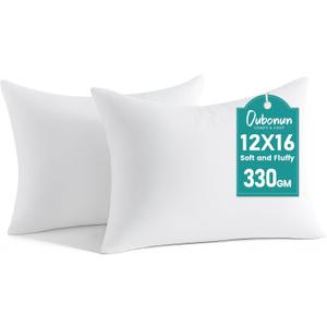 Oubonun 12 x 16 Throw Pillow Inserts - Soft, Plush & Decorative Down Alternative Pillows for Couch Sofa Bed, Machine Washable - White, Pack of 2
