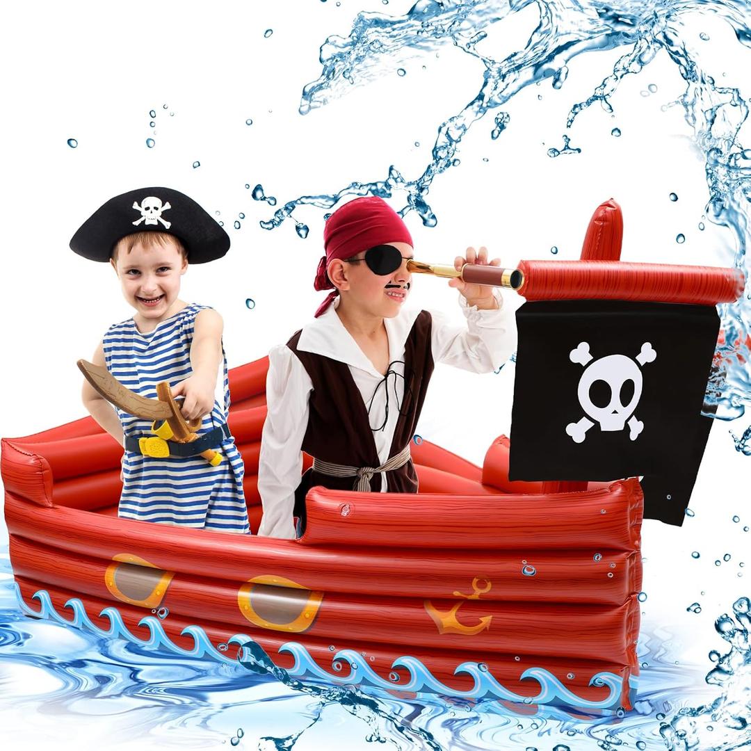 ShinyRelief Pirate Pool Float Inflatable Pirate Ship Boat Shaped Swimming Toys for Kids Boy Girl Summer Pool Games 60" L x 45" W x 20" H