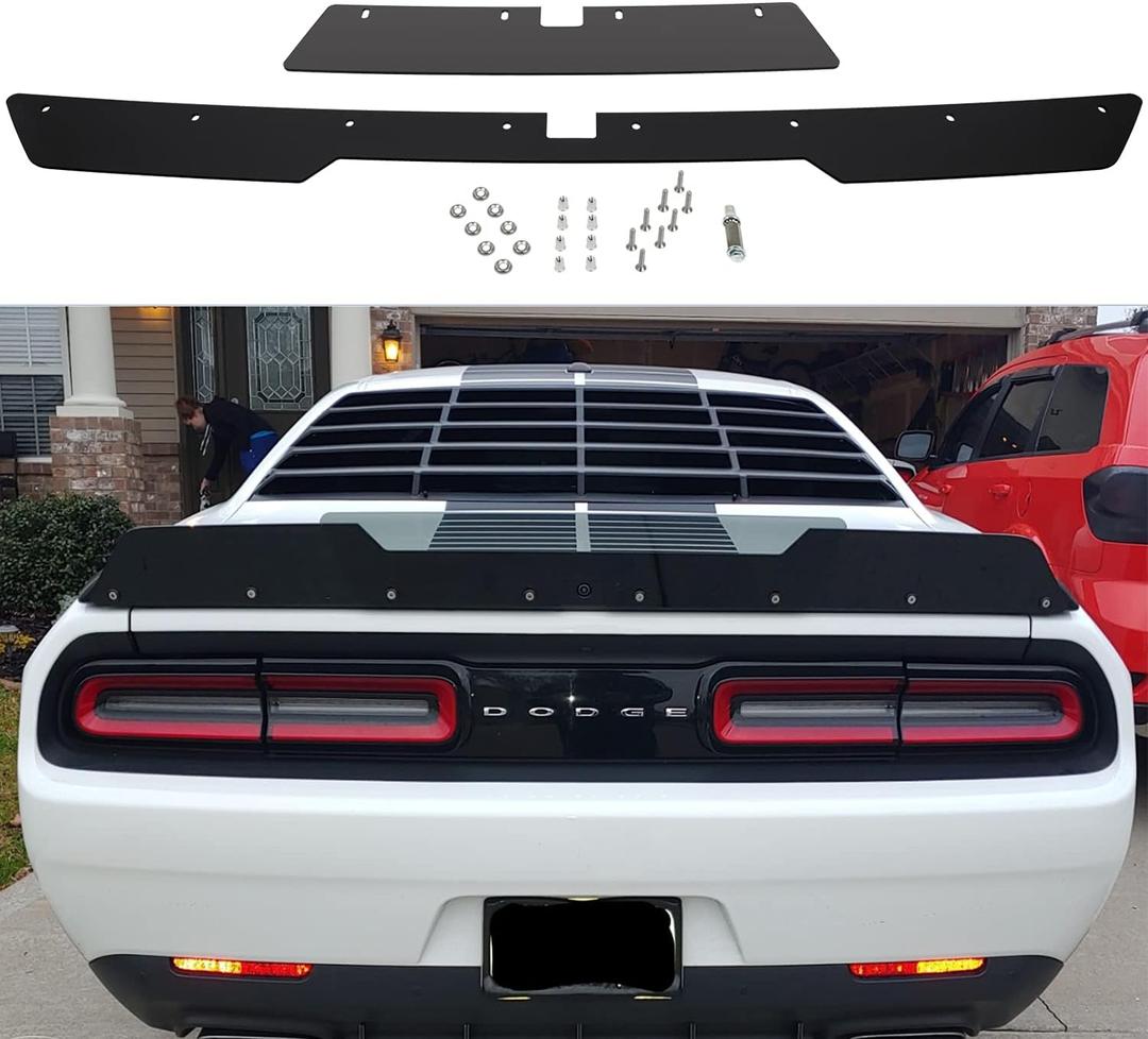 Rear Wickerbill Spoiler for Dodge Challenger 2015-2024 SRT RT Hellcat Scat Pack with Backup Camera, 2 Pieces Add-on Type Wicker Bill Spoiler with RivNut Tool