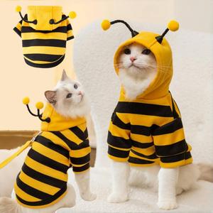 Selena Cat Bee Antennae Costume Hoodies Cute Bee Stripes Dog Kitten Puppy Pet Apparel (Small, Yellow & Black)