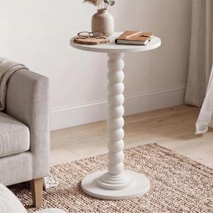 DUMOS Round Side Table, Modern Accent Living Room Stand with Solid Wood Leg, Small Drink Table for Bedroom, Corners and Office White, 11.8 Inch