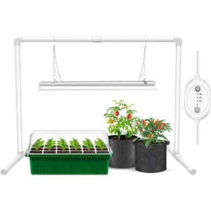 Wolezek Grow Lights for Seed Starting with 6/9/12H Timer, 2ft T5 144 LEDs Full Spectrum Grow Light Seedling with Stand for Indoor Plants, 32W High Output Seed Starter Light Kit, Height Adjustable