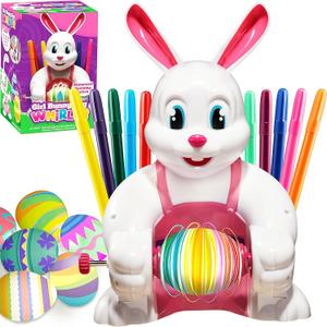 JOYIN Motorized Easter Egg Decorator Kit Spinner Easter Busy Pink Bunny Egg Whirler Decorating Machine with 10 Non-Toxic Markers for Kids Craft Activities