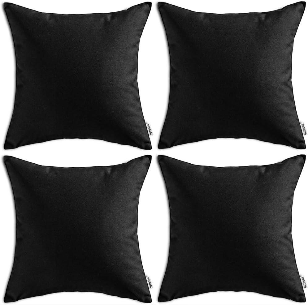 MIULEE Pack of 4 Decorative Outdoor Waterproof Summer Pillow Cover Square Garden Cushion Case PU Coating Throw Pillow Cover Shell for Tent Park Couch 18x18 Inch Black