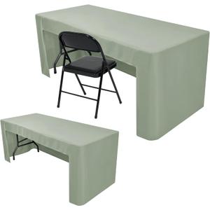 Nasitos 2 Pack Sage Green 6ft Table Cloth Fitted-Open Back Folding Table Cover Washable Fabric and Wrinkle Resistant Table Cloth for Trade Show, Book Fair, Career Fair, Convention, Events