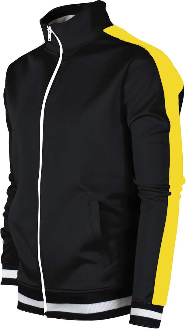 SCREENSHOT-Track Jacket Mens Urban Hip Hop Premium Track Jacket - Slim Fit Side Taping Sportswear Urbanwear Streetwear Top (X-Large, S51700-black/Gold)