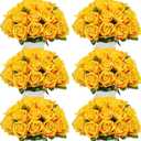 Jexine 50 Pcs Artificial Rose Flower Bulk Realistic Silk Fake Roses with Long Stem Plastic Artificial Flower Bouquet Real Looking for Home Wedding Centerpieces Party Decoration(Yellow)