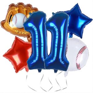 Baseball Balloons 11th Birthday Decorations,32 Inch Blue Foil Num 11 Balloon, Baseball Bat Glove Balloon, Red Blue Star Confetti Balloon for Boys 11th Birthday Party Supplies