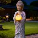 Nacome Solar Buddha Garden Statue Decor: Resin Zen Decor Waterproof Sitting Figurine with Lotus Flower Light Design for Outside Patio Lawn Yard Balcony - 11 inches(White)
