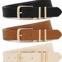 XZQTIVE 3 Pack Women Belts For Jeans Dresses Pants Ladies Leather Waist Belt with Gold Buckle (Square Buckle Black+brown+beige)