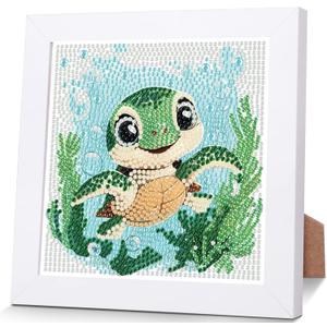 bleihum Turtle Diamond Art Kits for Kids with Frame, Small Diamond Art for Kids Ages 4-8-12, Cute Gem Art Kits for Kid with Beautiful Package Gift Home Wall Decor (7x7inch) (CC999-US)