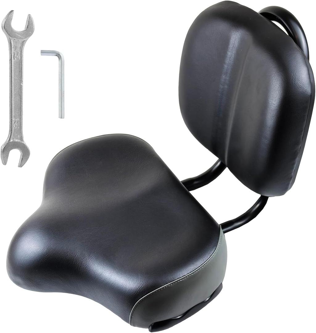 Oversized Bike Seat with Backrest Extra Comfort Wide Bicycle Saddle Replacement with Soft Memory Foam Waterproof PU Cushion Universal for Tricycle Mountain Commuter Electric Bike