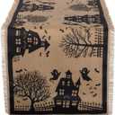 DII Halloween Primitive Style Burlap Tabletop Dcor, Spooky Haunted House Jute, Table Runner, 14x113, Black & Tan