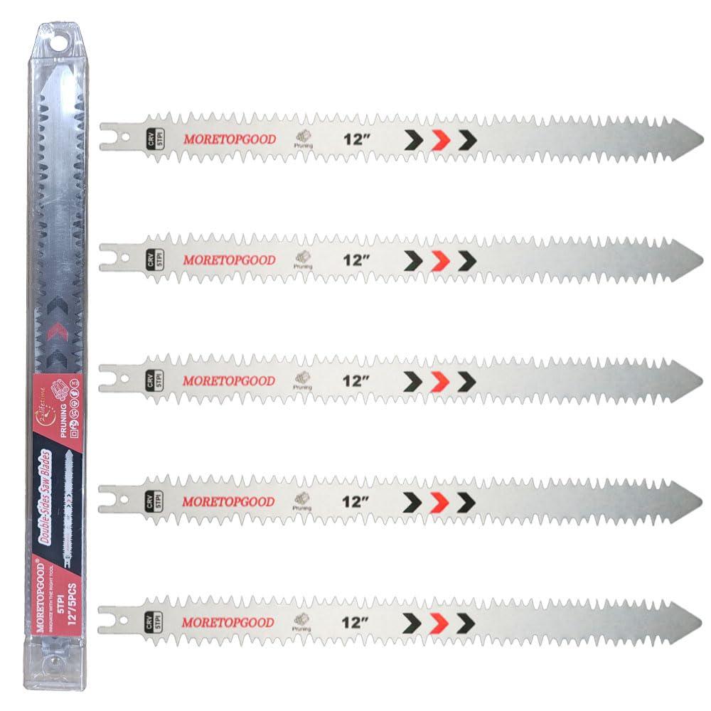 Double-Sided Reciprocating Saw Blade,12 Inch Wood Pruning Japanese Teeth Saw Blades for Cutting Bamboo/Tree Branches/Limb/Roots/Shrubs/Brush/Stumps (5TPI/5 Pack)