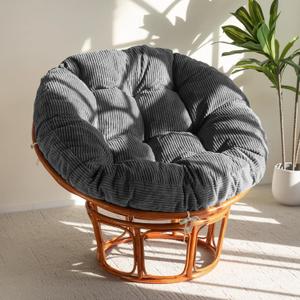 HIGOGOGO Papasan Chair Cushion with Corduroy Cover (Without Chair), 48 x 48 Inch Supportive Cushion, Overstuffed Chair Cushion,Dark Grey