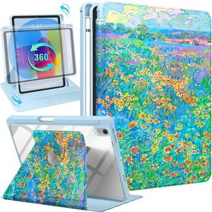 Uppuppy for iPad Mini 7/6 Case - for iPad Mini 6th/7th Generation Cases Women Cute Folio Cover Pencil Holder Girls Girly Green Aesthetic Pretty Rotating Stand for Apple Mini 6/A17 Pro Case 8.3 Inch