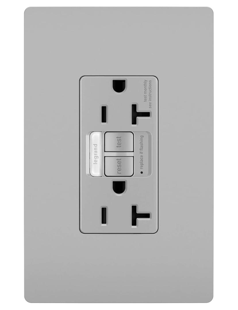Legrand radiant 2097NTLTRGRY 20 Amp Night Light GFCI Self Test Tamper-Resistant Decorator Duplex Outlet with Cool Touch LED, Gray (1 Count) (Gray)