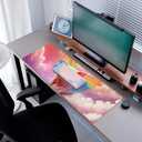 Rainbow Pink Pig Gaming Mouse Pad, Desk Mat, Non-Slip Rubber Base Cool Aesthetic MousePads for Computer Laptop Keyboard Office School Home Desktop Accessories Decor 31.5" x 11.8"
