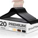 Smartor Wooden Hangers 20 Pack, Solid Wood Coat Hanger for Closet, Heavy Duty Wood Hangers for Suits, Shirts, Dresses, with 360 Rose Gold Hook, Non Slip Pant Bar, Black