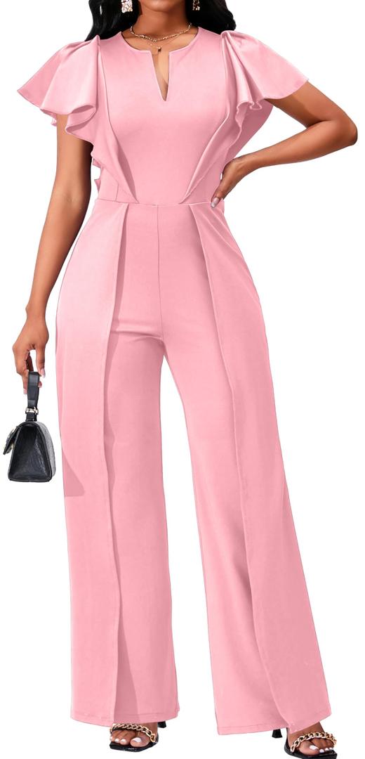 sexycherry Red Jumpsuit for Women Dressy Formal Elegant One Piece Outfit,M | sexycherry Formal Jumpsuits for Women Dressy Long Straight Pants with Belt Size M